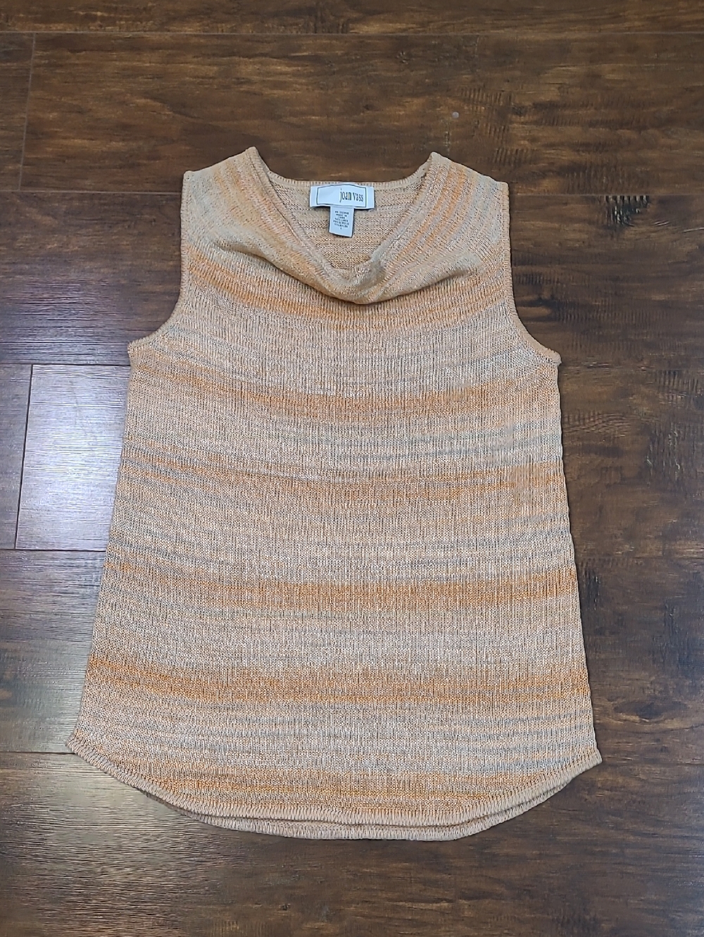 Joan Vass Sleeveless Knit Cowl Neck Sweater - Peach Stripe Linen Blend Size M